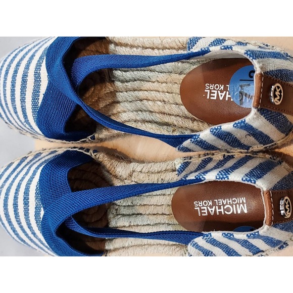MICHAEL KORS Dan Espadrille Striped Canvas Sandals | Blue | Womens Size 7.5 - Picture 9 of 10
